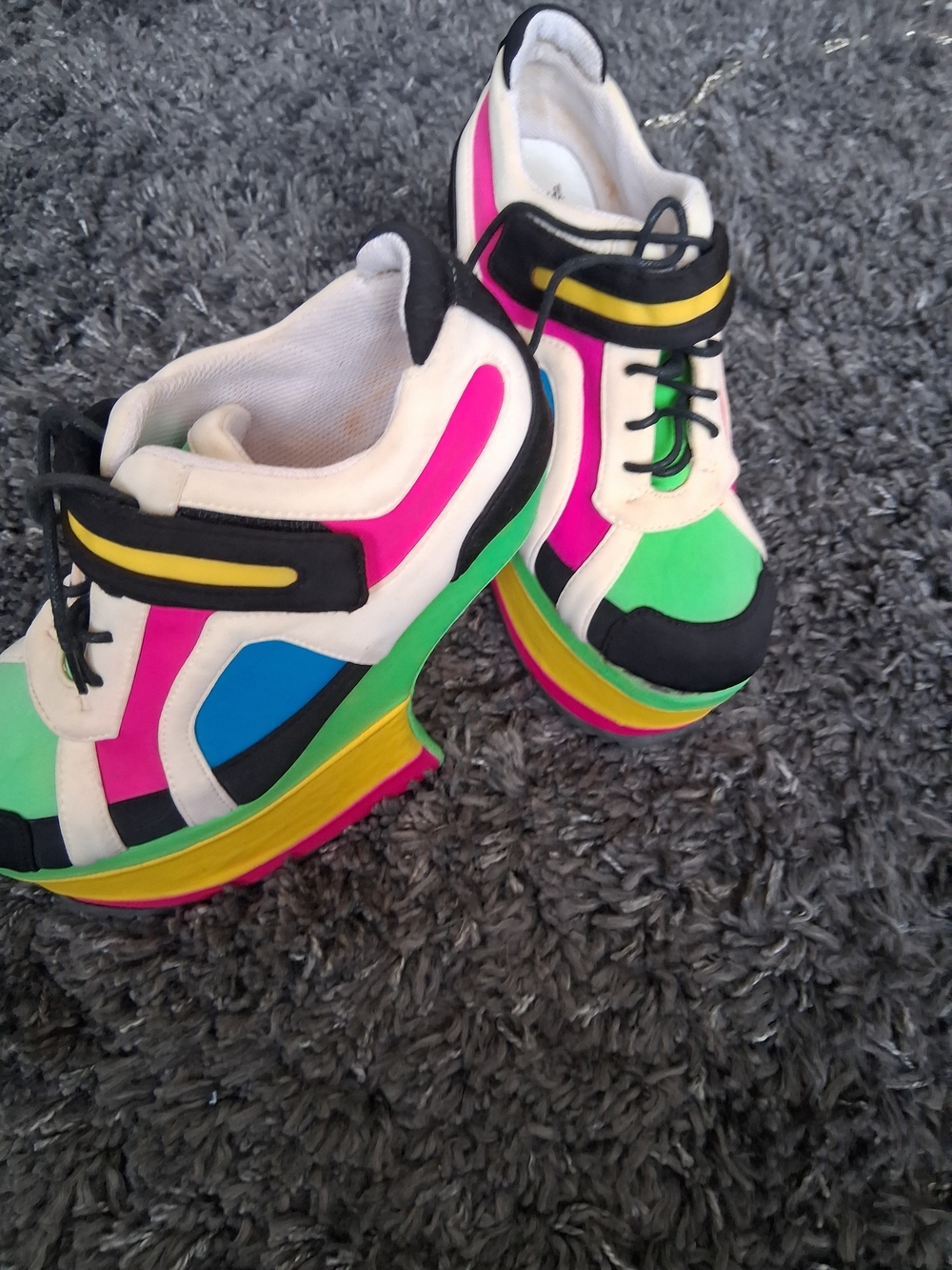 Jeffrey Campbell Multicolor Platform Sneakers with Neon Panels - Picture 6 of 8